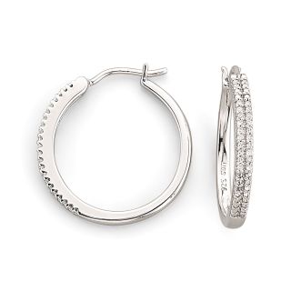 1/10 CT. T.W. Diamond Sterling Silver Hoop Earrings, White, Womens