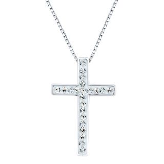 Sterling Silver Clear Crystal Cross Pendant, Womens