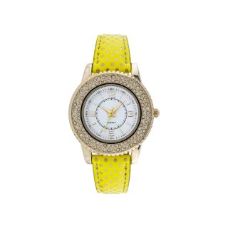 Womens Neon Dot Strap Stone Accent Watch, Yellow
