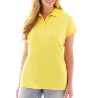 LIZ CLAIBORNE Short Sleeve Polo Shirt   Plus, Lemon Zest