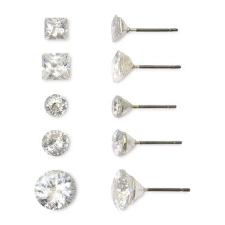 Sensitive Ears Silver Tone Cubic Zirconia 5 pr. Earring Set