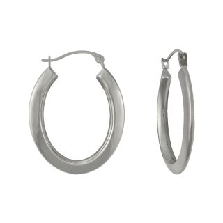 14K White Gold Thick Oval Hoop Earrings, Womens