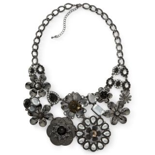 Black Crystal Flower Bib Necklace