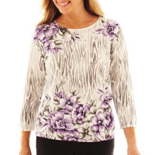 Alfred Dunner Dover Cliffs Border Floral Print Knit Sweater, Womens