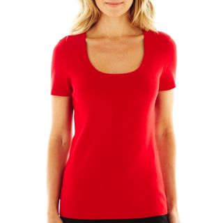 LIZ CLAIBORNE Essential Short Sleeve Sweater, Red, Womens