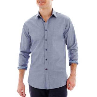 Haggar Long Sleeve Button Front Shirt, Solid Twilight Blu, Mens