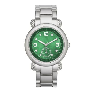 Womens Silver Tone Color Dial Crystal Accent Bracelet Watch, Green