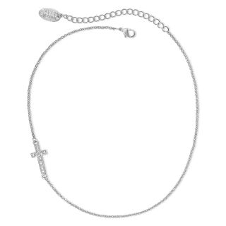 Silver Tone Cross Chain Necklace, Gray
