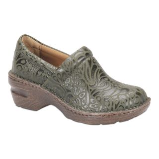 BOLO Andria Tooled Leather Clogs, Olive Tooled, Womens