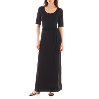 Elbow Sleeve Belted Maxi Dress   Petite, Black