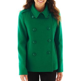 Wool Blend Pea Coat, Green, Womens