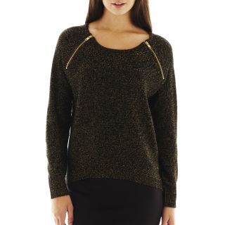 Bisou Bisou High Low Metallic Raglan Sleeve Sweater, Black/Gold, Womens