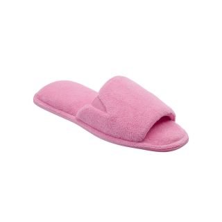 Dearfoams Microfiber Terry Open Toe Slippers, Pink, Womens