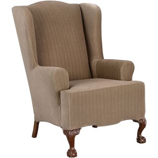 Sure Fit Stretch Pinstripe 1 pc. Wing Chair Slipcover, Taupe c