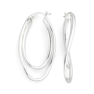 Sterling Silver 23x43mm Double Wave Hoop Earrings, Womens