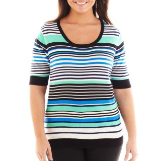 LIZ CLAIBORNE Elbow Sleeve Striped Sweater   Plus, Waterfall Multi, Womens