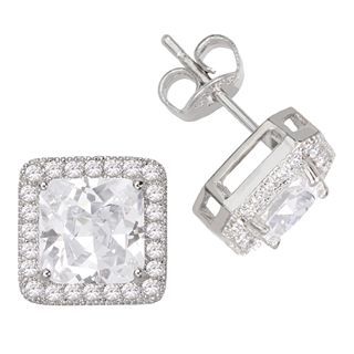 Bridge Jewelry Pure Silver Plated Square Cubic Zirconia Earrings
