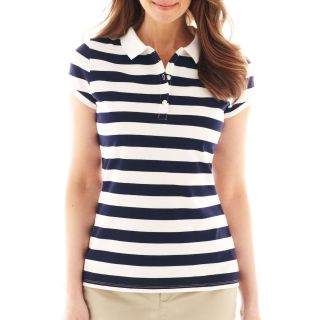 LIZ CLAIBORNE Short Sleeve Polo Shirt   Petite, Blue