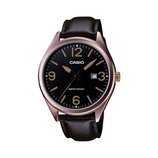 Casio Mens Black Dial Brown Leather Strap Watch