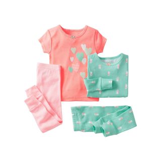 Carters 4 pc. Kitty Love Pajamas   Girls 2t 5t, Coral Cat Heart, Coral Cat