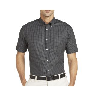 Van Heusen Short Sleeve No Iron Button Front Shirt, Black, Mens