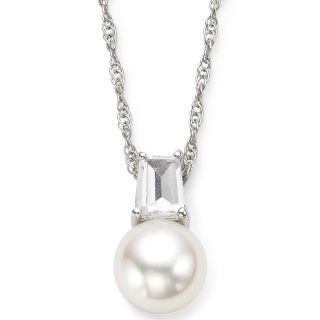 Cultured Freshwater Pearl & Lab Created White Sapphire Pendant Sterling Silver,