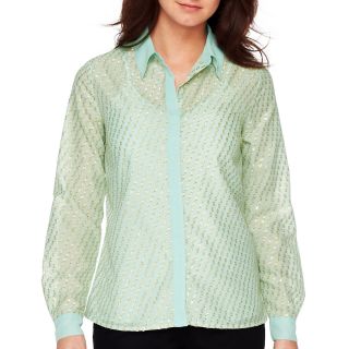 Worthington Button Down Blouse, Mint Bay W/soft Go