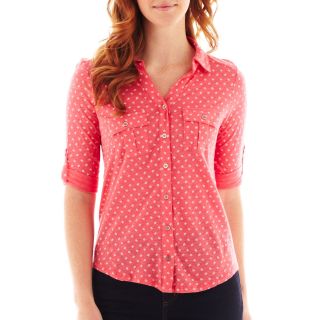 LIZ CLAIBORNE 3/4 Sleeve Knit Shirt, Coral Berry Multi, Womens