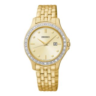 Seiko Womens Gold Tone Dial Swarovski Stainless Steel Watch