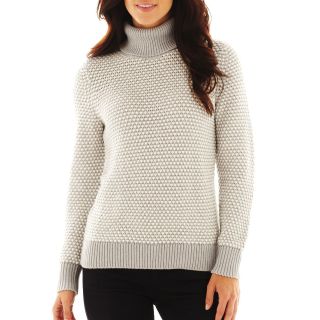 LIZ CLAIBORNE Tuck Stitched Turtleneck Sweater, Marshmallow Multi, Womens