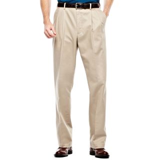Izod Wrinkle Resistant Pleated Twill Pants Big and Tall, Khaki, Mens