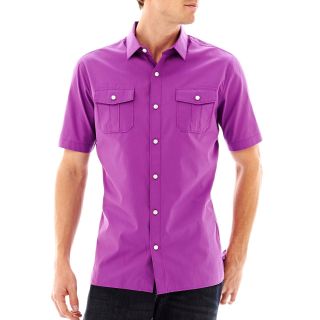 CLAIBORNE Short Sleeve Button Front Shirt, Candy Violet, Mens