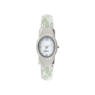 Womens Enamel Pattern Bangle Bracelet Watch, Green