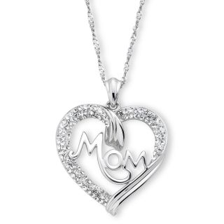 Sterling Silver Crystal Mom Heart Pendant, Womens
