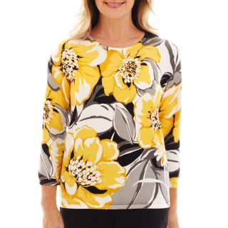 Alfred Dunner Monte Carlo Floral Print Sweater   Petite, Womens