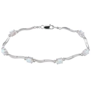 Genuine Opal & Diamond Accent Bracelet In Sterling Silver, White, Womens