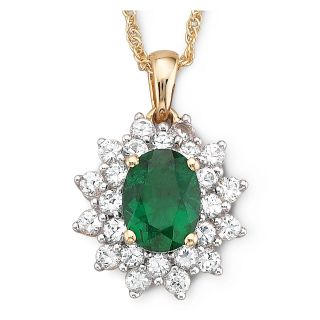 Lab Created Emerald & White Sapphire Pendant, Yellow, Womens