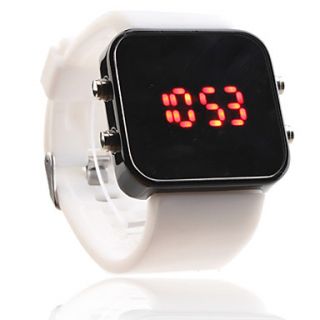 Silicone Band Women Men Unisex Jelly Sport Style Square LED Wrist Watch   White