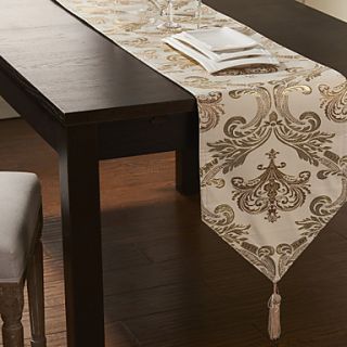 Concise Gold Embroidery Beige Polyester Table Runner