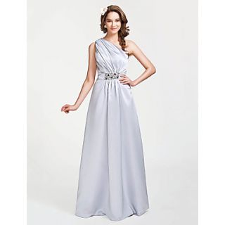 A line One Shoulder Floor length Satin Bridesmaid Dress