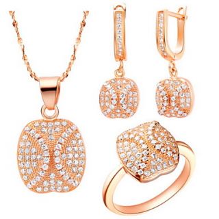 Fashion Silver Plated Cubic Zirconia Apple Shaped Womens Jewelry Set(Necklace,Earrings,Ring)(Gold,Silver)