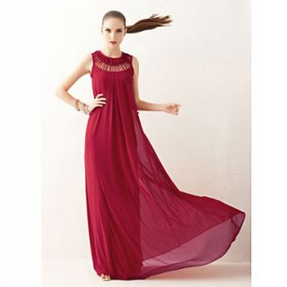 Womens Round Collar Cut Out Layer Long Dress without Belts
