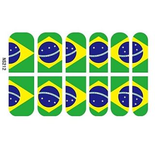 12 PCS 3D Full Finger Nail Tips Stickers For Brazil Football Fans