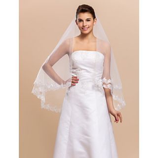 Elegant 1 Layer Elbow Length Wedding Veil With Lace Applique Edge