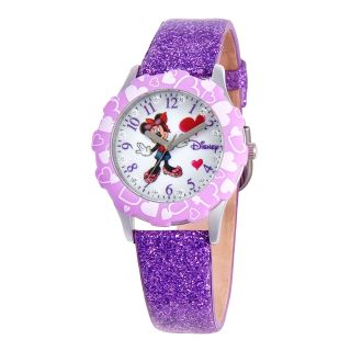 Disney Minnie Mouse Glitz Purple Leather Strap Watch, Girls