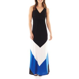 Studio 1 Sleeveless Colorblock Maxi Dress, Blue/Black/Ivory