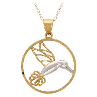 Bird in Circle Two Tone Pendant 10K Gold, No Color Family, Womens