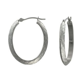 14K Gold Oval Diamond Cut Hoop Earrings, Womens