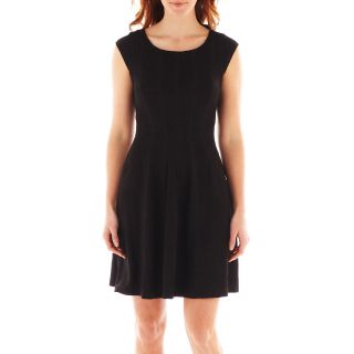 Robbie Bee Short Sleeve Fit and Flare Textured Knit Dress, Black