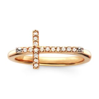 1/10 CT. T.W. Diamond 14K Rose Gold Plated Mini Sideways Cross Ring, Womens